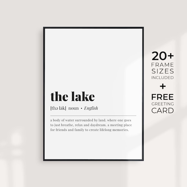 Lake Definition Printable Lake House Gift The Lake Print Digital Download Gift for Lake House Wall Art Lake House Decor Minimalist Lake Art