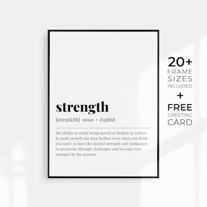 Strength Definition Print Motivational Wall Art Strength Gift Loss of Loved One Momentum Gift Strength Meaning Grief Printable Wall Decor