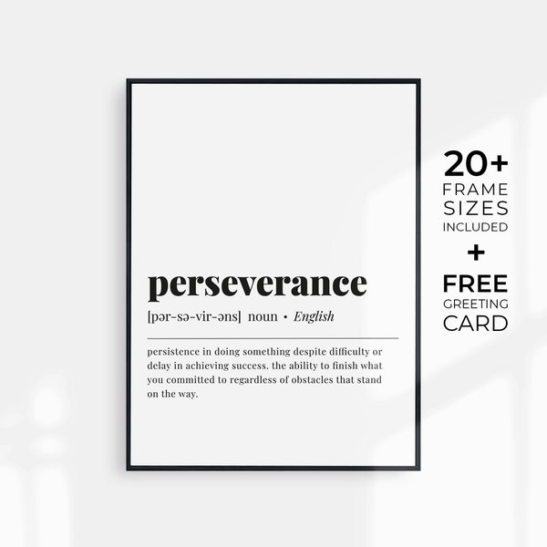 Perseverance Definition Motivational Words Entrepreneur Gift Perseverance Print Motivational Wall Art Home Office Printable Wall Art Digital