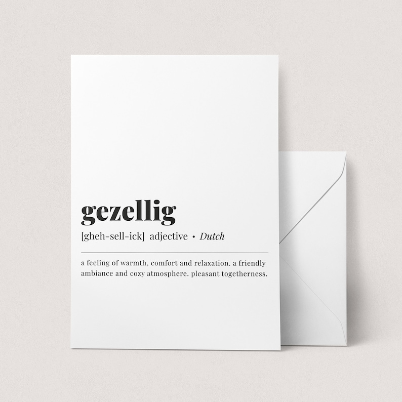 Gezellig Definition Print Dutch Word Art Printable Gezellig Meaning