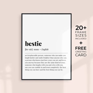 Bestie Definition Print Gift for Best Friend Definition Meaning Bestie Dictionary Wall Art Women&#39;s Day Gift Friendship Art Quote Bestie