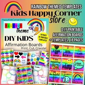 RAINBOW themed DIY KIDS Printable Affirmation Board Templates -for kids to create an positive affirmation board / Instant Download and Print