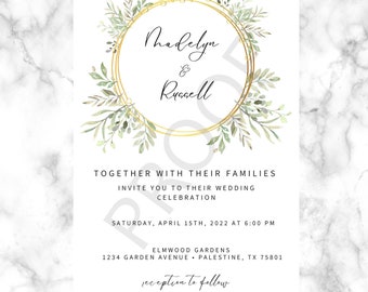 Elegant Gold & Greenery Wedding Invitation