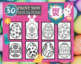 Easter Egg Large print coloring pages, Digital download now 30 different decorated eggs, Easter gift, Easter basket stuffer, Easter activity