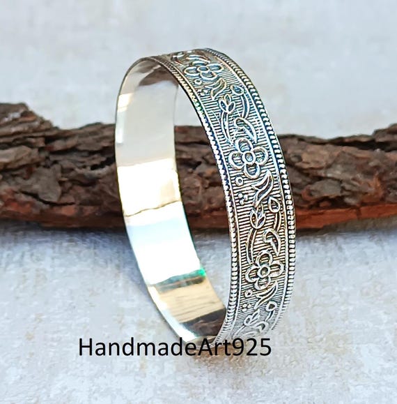 Handmade Sterling Silver Flower Bangle, 925 Silver, Wedding Gift