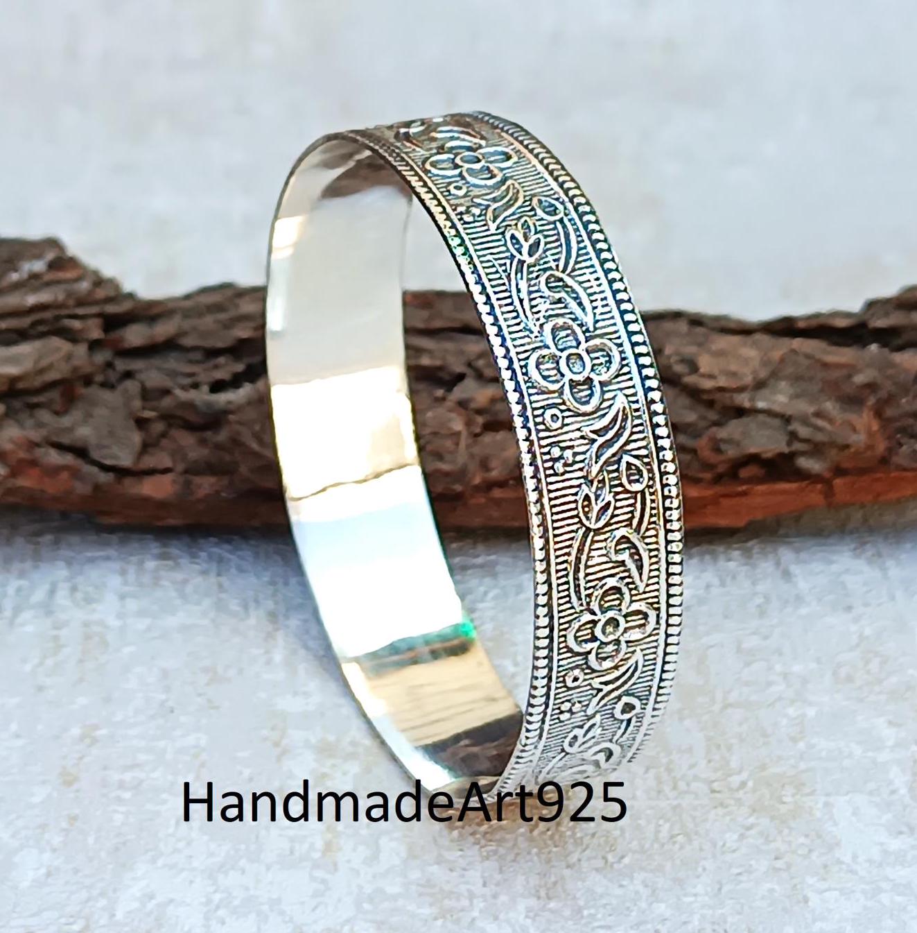 Handmade Sterling Silver Flower Bangle, 925 Silver, Wedding Gift