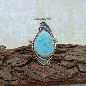 Handmade Larimar Ring: 925 Sterling Silver Gemstone Jewelry