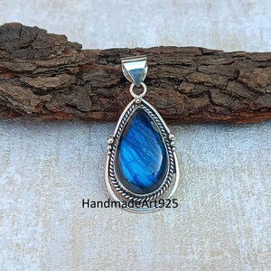 Blue Labradorite Pendant: Handmade 925 Sterling Silver Gemstone Jewelry