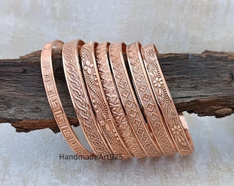 Juego de 7 pulseras de cobre puro, joyería de boda hecha a mano de cobre para mujer, regalo de Navidad.