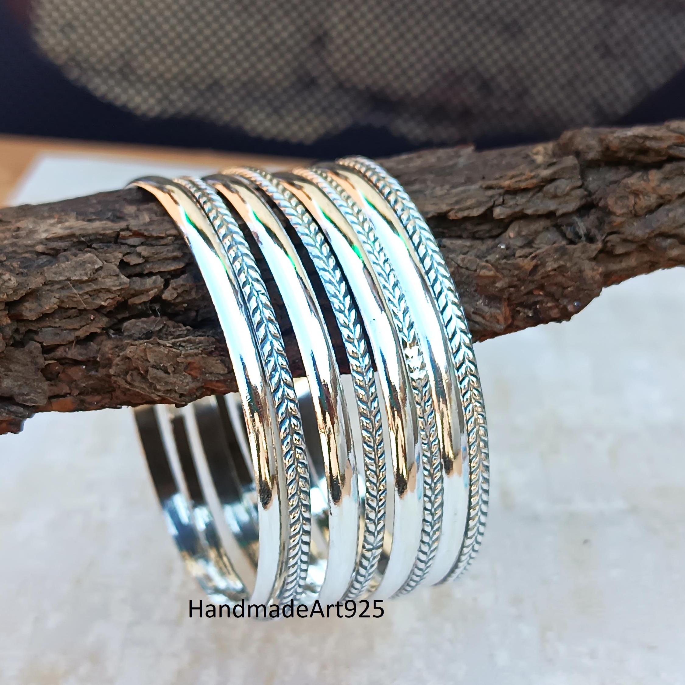 Handmade Sterling Silver Indian Bangles - Set of 8 - Etsy