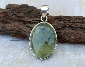 Handmade Prehnite Pendant: 925 Sterling Silver Gemstone Jewelry