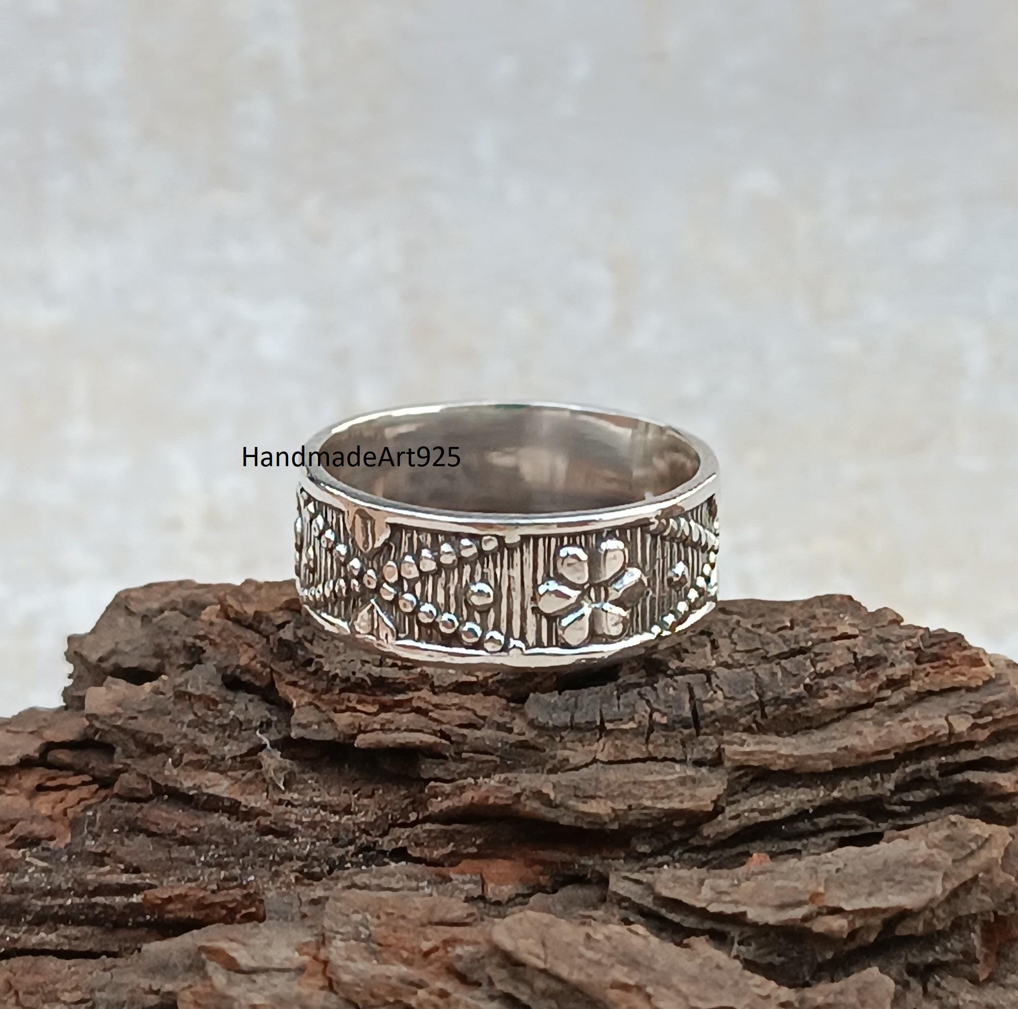 Handmade Sterling Silver Flower Ring: Wide Band Statement Jewelry