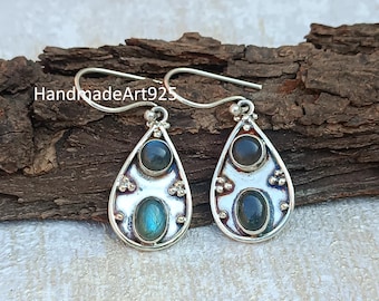 Handgemachte Labradorite Sterling Silber Ohrringe: Hochzeitsschmuck