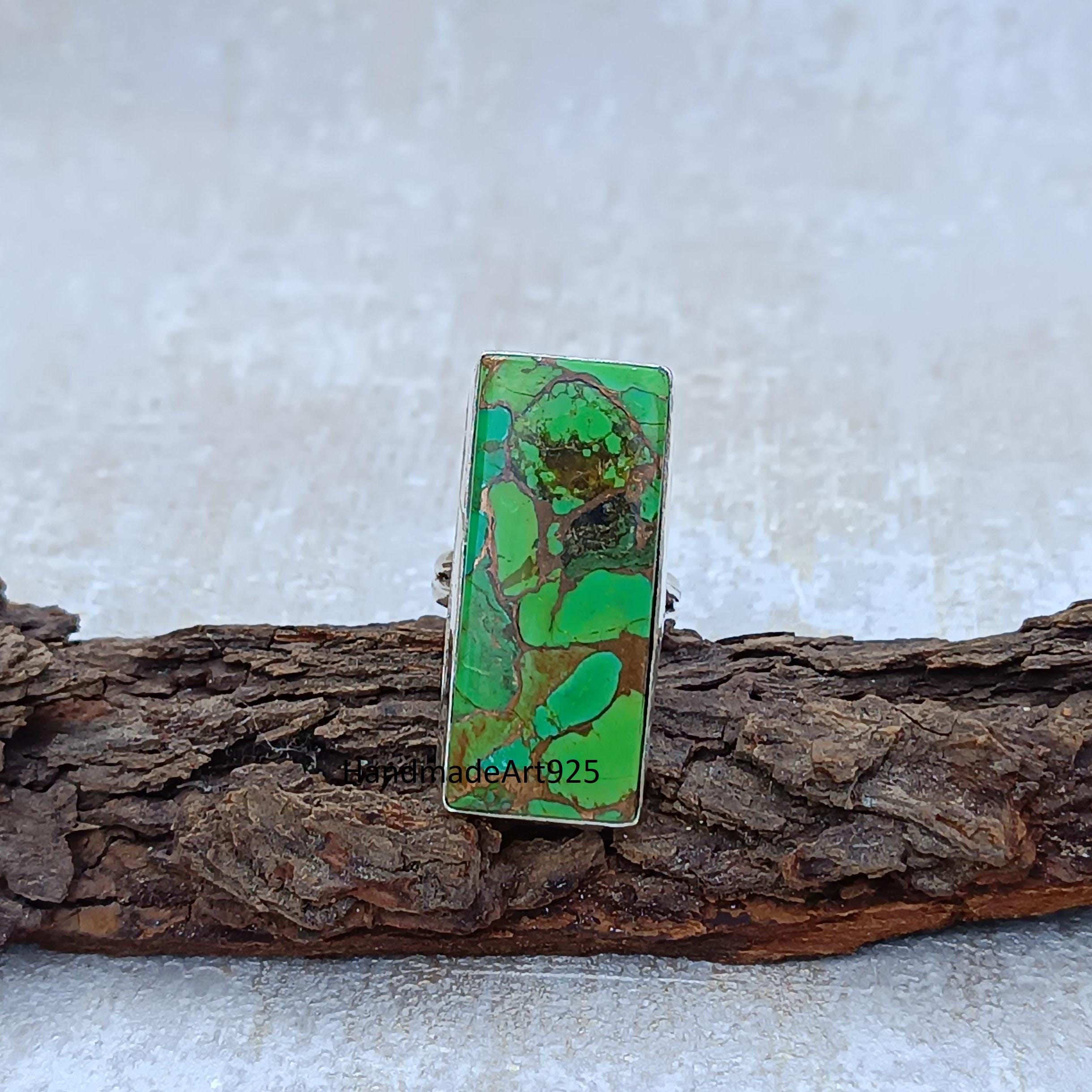 Handmade Green Turquoise Ring: 925 Sterling Silver Anniversary 