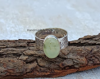 Prehnite Gemstone Ring: Sterling Silver Statement Ring