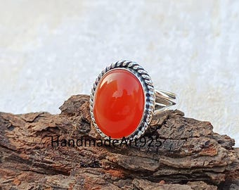 ハンドメイドカーネリアンリング：925スターリングシルバーの宝石