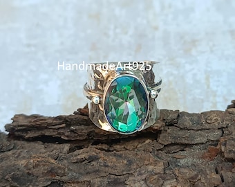 Handgemachter Mystic Topas Ring: 925 Sterling Silber Damenschmuck