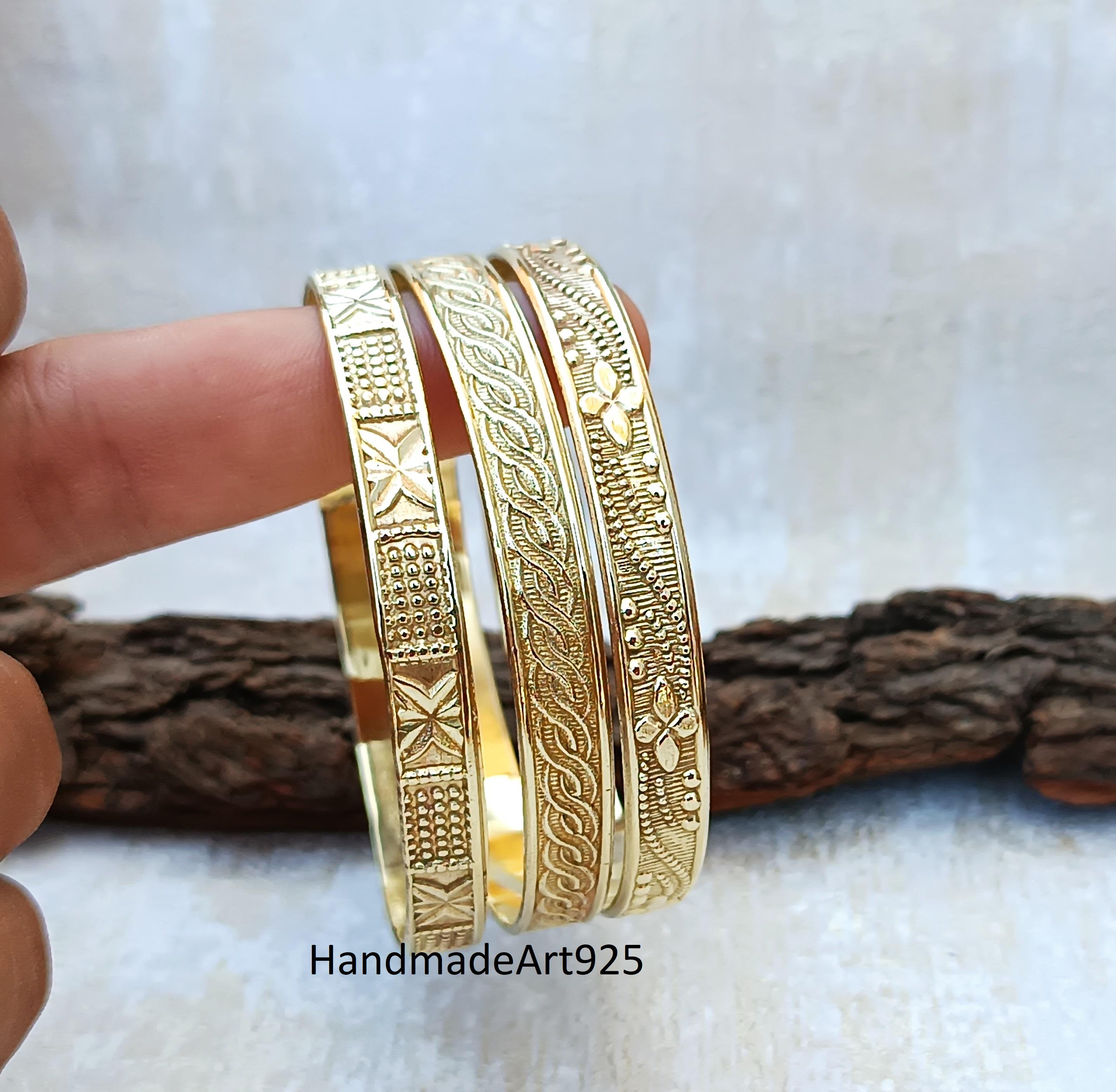 Handmade Brass Bangle Set: Etched Statement Jewelry - Etsy