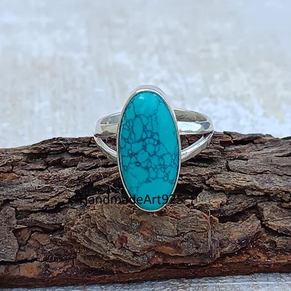 Handmade Turquoise Ring: 925 Sterling Silver Gemstone Wedding