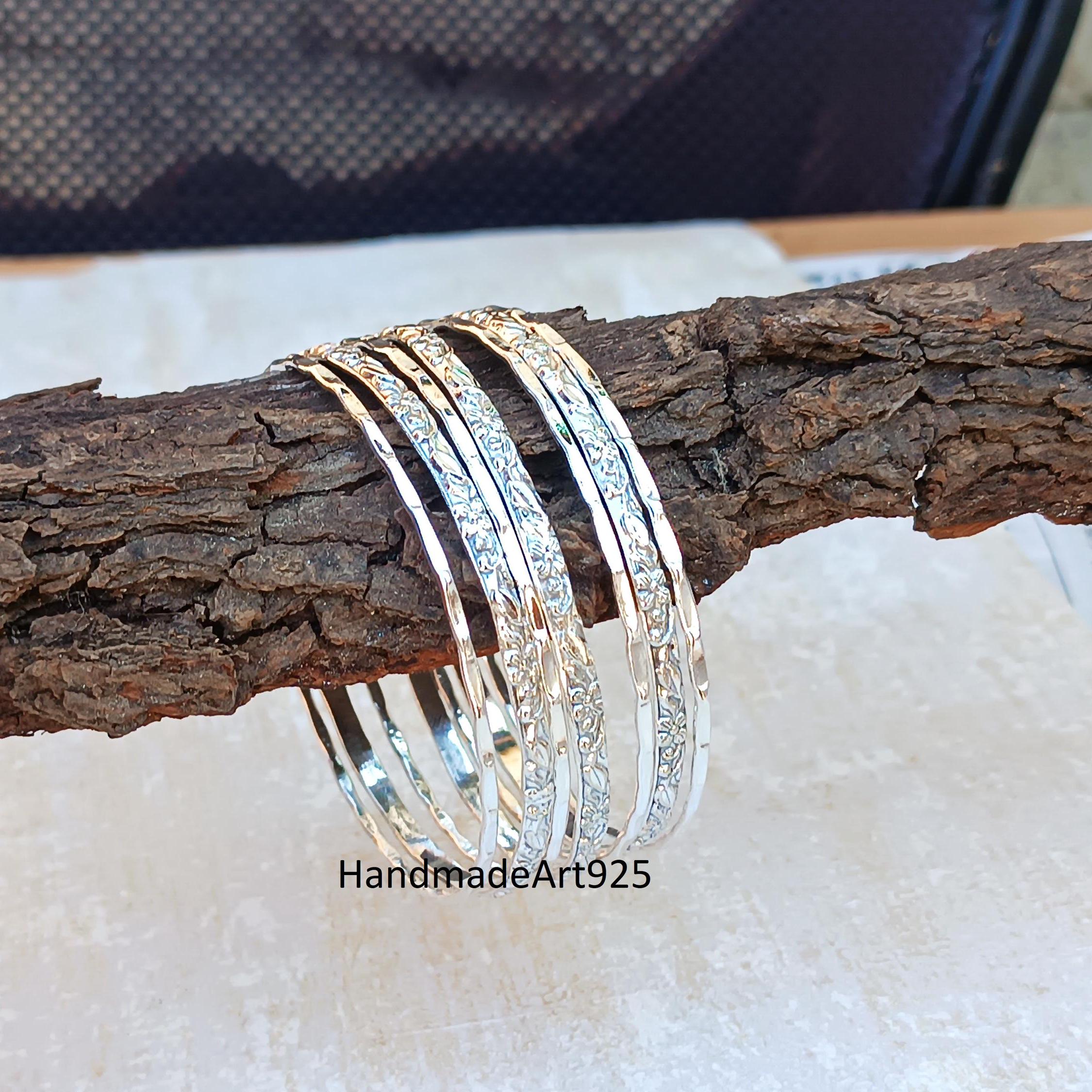 Handmade Sterling Silver Bangle Set: West Indian Style, Set of 7