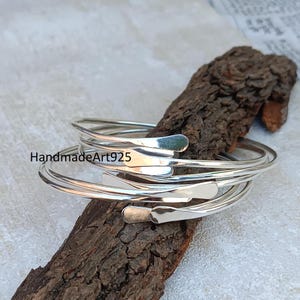 Adjustable Sterling Silver Bangles: Set of 5 Handmade Stacking Bracelets