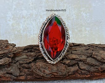 Handmade Indian Ruby Ring: Sterling Silver Statement Jewelry