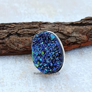 Blau Druzy 925 Sterling Silber Ring: Handgemachter Edelstein Versprechen Ring