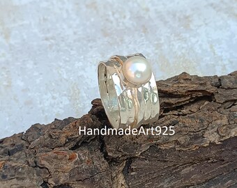 Handgefertigte Perle Ring: Ehering aus Sterling Silber 925 Edelstein