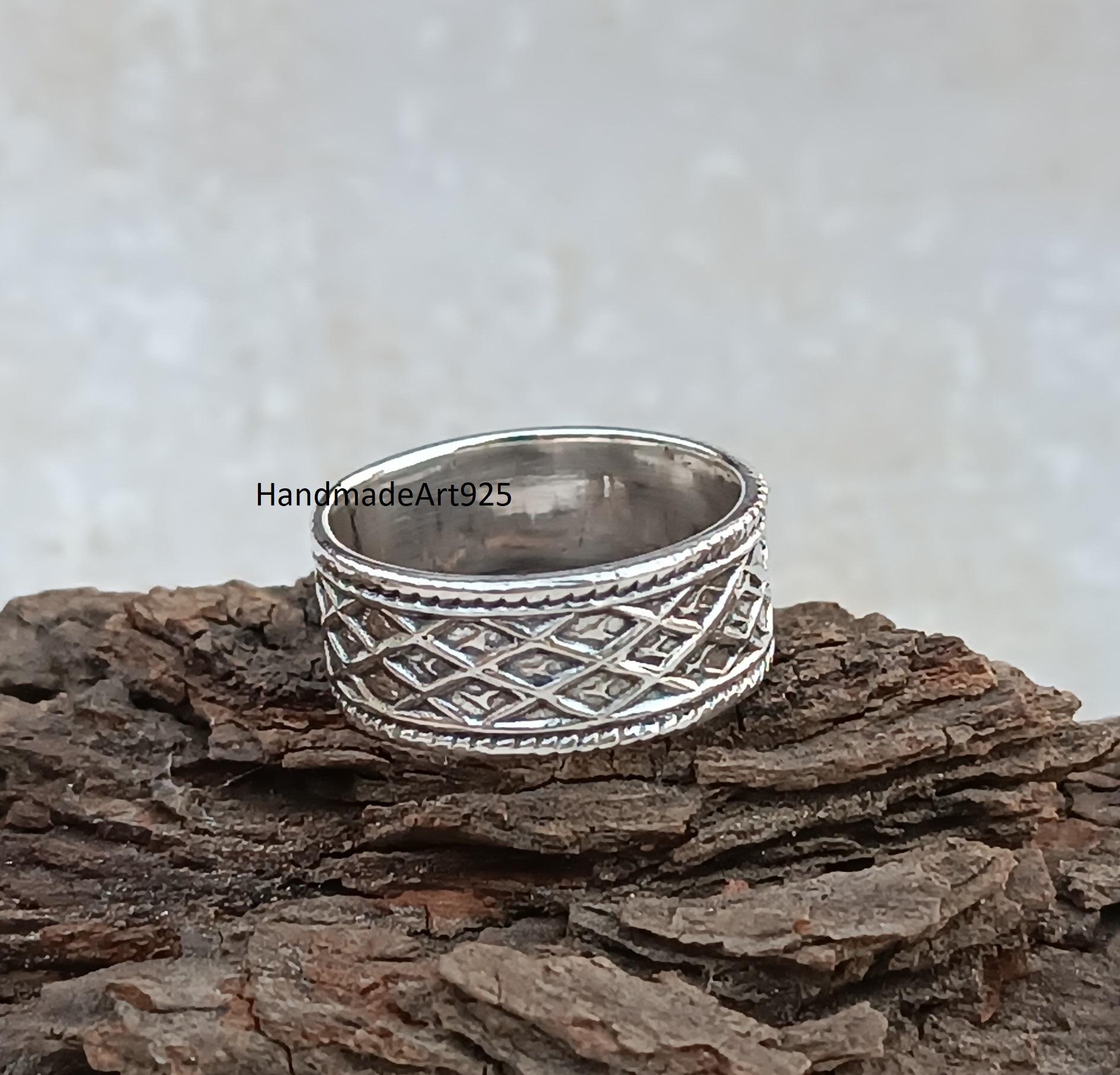 Geometric Pattern Ring-SILVER925-デザインリング Handmade Sterling Silver Band Ring: Statement Thumb Ring - Etsy