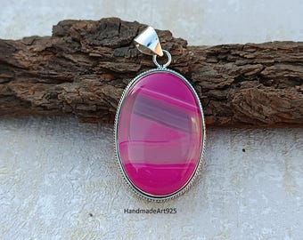Pink Botswana Agate Pendant: Handmade Sterling Silver Statement Jewelry