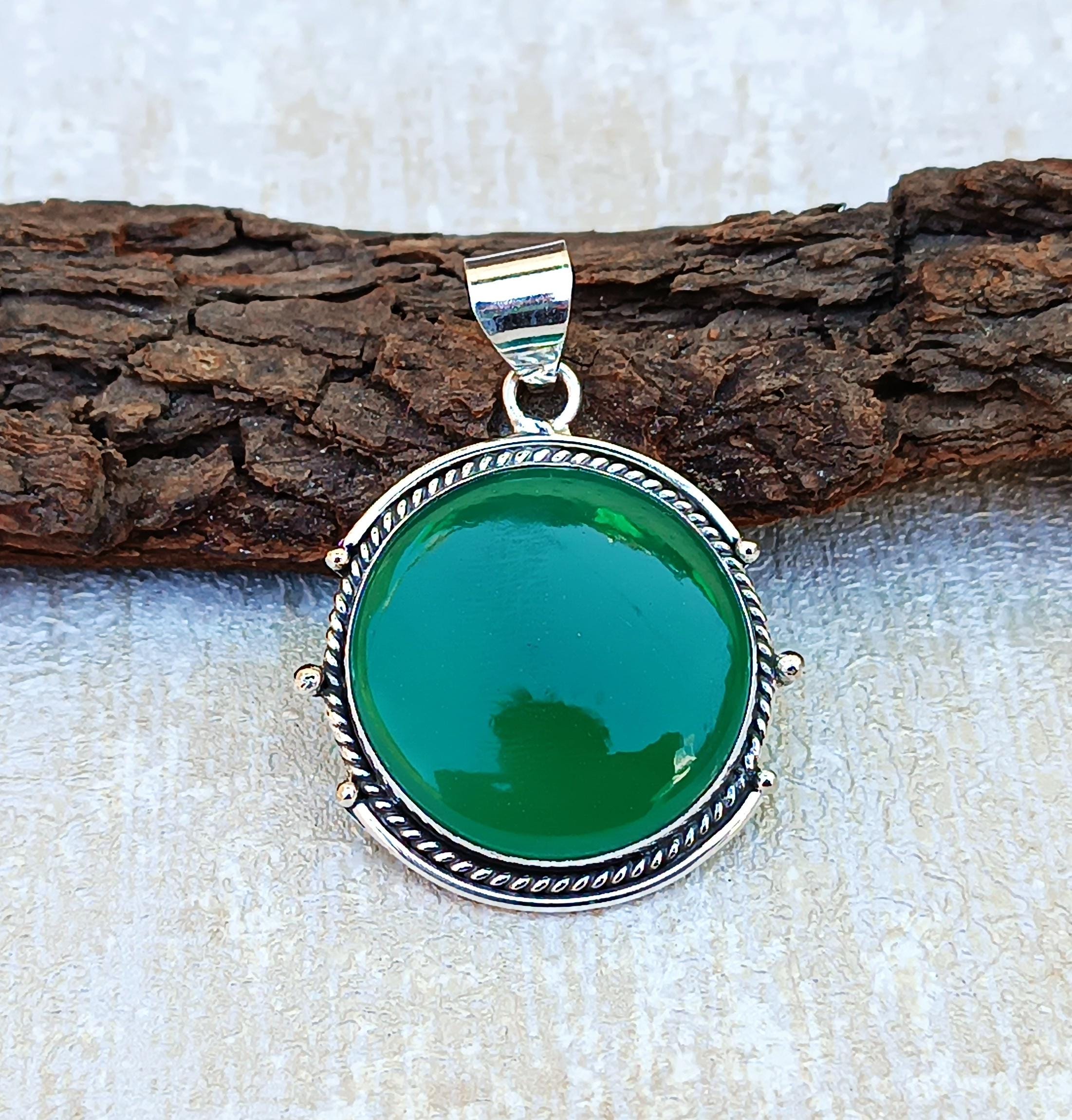 スワロフスキー✳️廃盤 boali antique green シルバー925 Handmade Green Onyx 925 Sterling Silver Pendant: Women's Statement