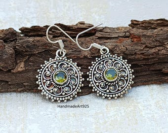 Handmade Peridot Gemstone Earrings: 925 Sterling Silver Wedding Jewelry