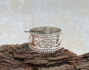 Anillo de banda ancha de plata esterlina hecho a mano: joyería de plata maciza 925