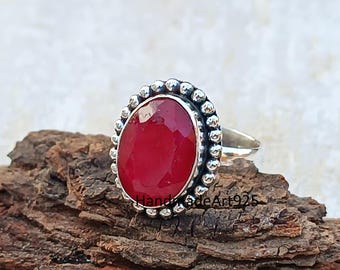 Handmade Indian Ruby Ring: 925 Sterling Silver Statement Jewelry