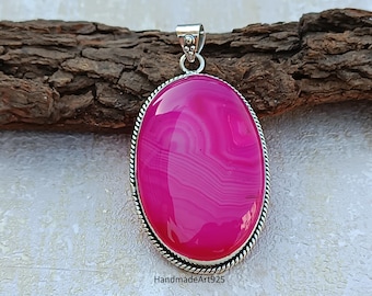 Pink Botswana Agate Pendant: Handmade 925 Sterling Silver Gemstone