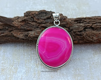 Handmade Pink Botswana Agate Pendant: 925 Sterling Silver Jewelry