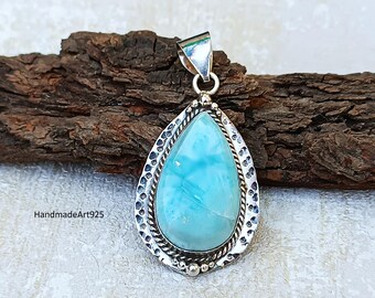 Larimar Pendant: Handmade 925 Sterling Silver Gemstone Necklace
