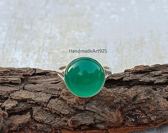Handmade Green Onyx Ring: 925 Sterling Silver Wedding Jewelry