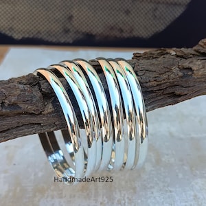 925 Sterling Silver Bangles , Handmade Bangles , Half Round Bangles , 7 Set Of Bangles , Stacking Bangles , 7 Days Bangles , Silver Jewelry