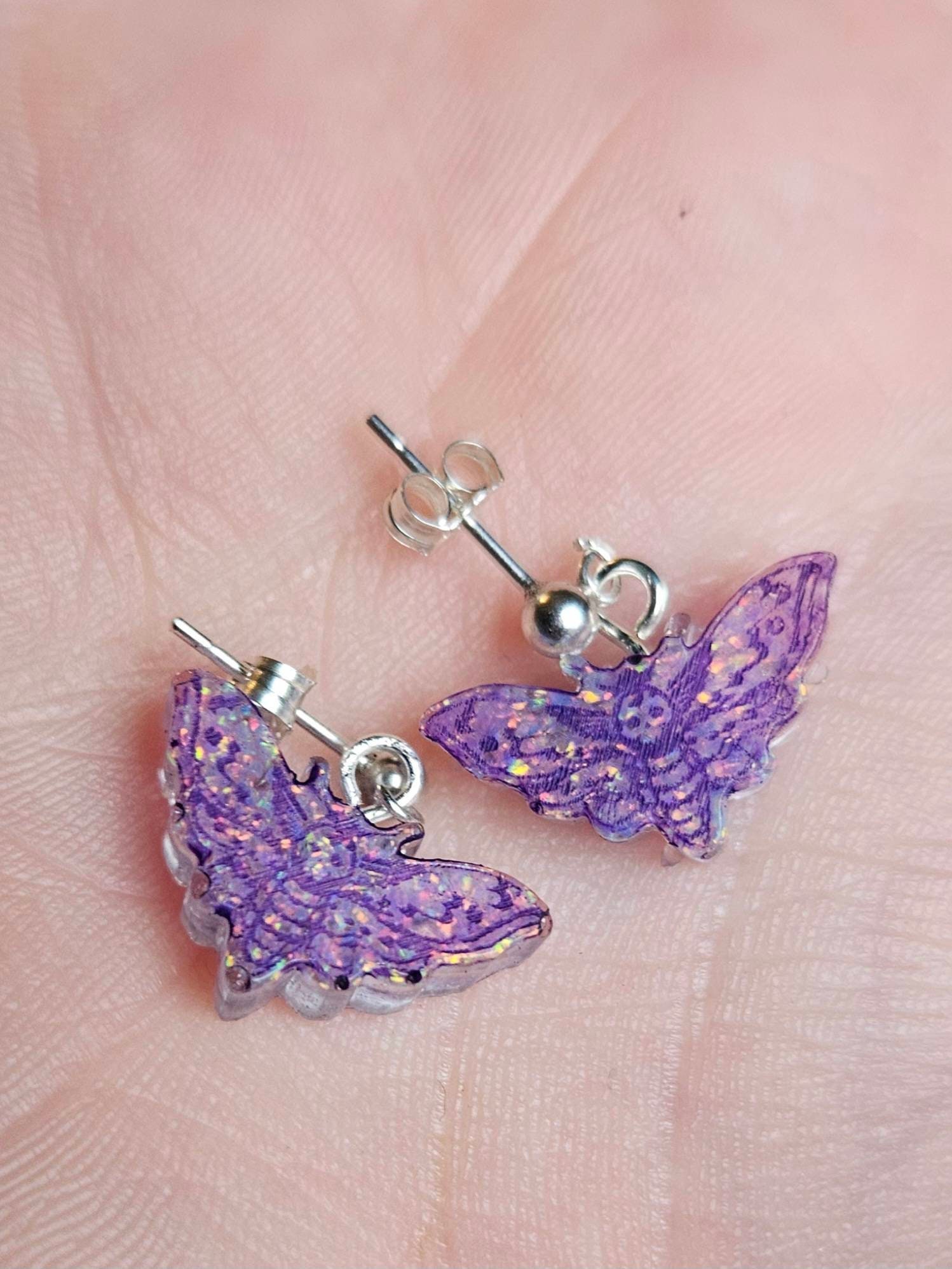 925 Silver Drop Crushed Opal Death Head Moth Earrings Etsy