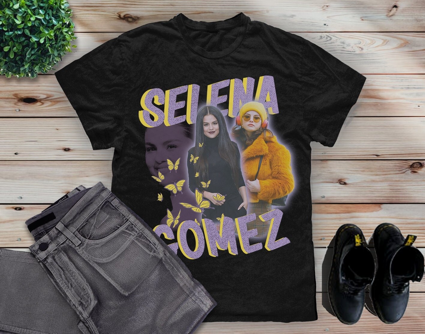 Discover Camiseta Selena Gomez Cantante Famosa Imagen Vintage para Hombre Mujer