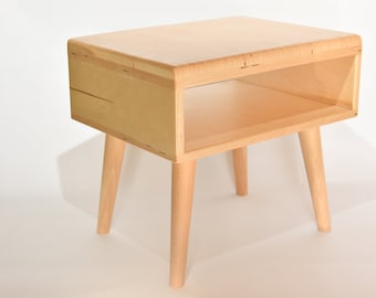 Nightstand with legs, small open storage bedside table, plywood side table, birch ply free standing furniture