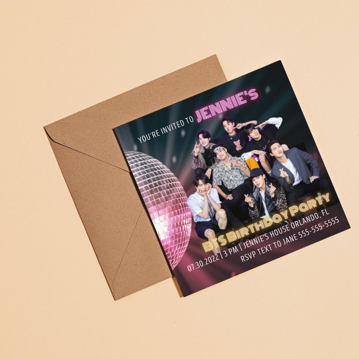BTS Custom Birthday Party Invitation Disco Ball Dynamite Theme K Pop - Etsy