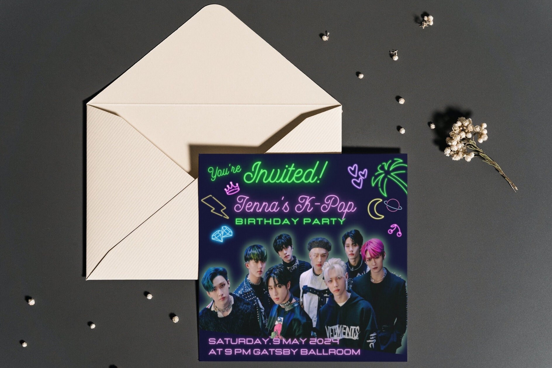 Korean Pop Star Boy Band Inspired Birthday Invitation