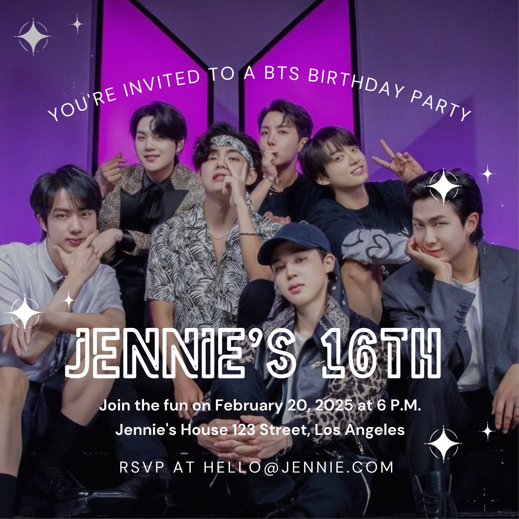 BTS Sparkle Editable Animated Birthday Invitation Template K Pop Party ...