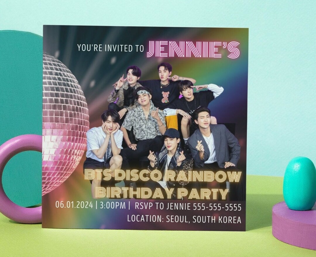 BTS Custom Birthday Party Invitation Rainbow Disco Ball K Pop - Etsy Canada