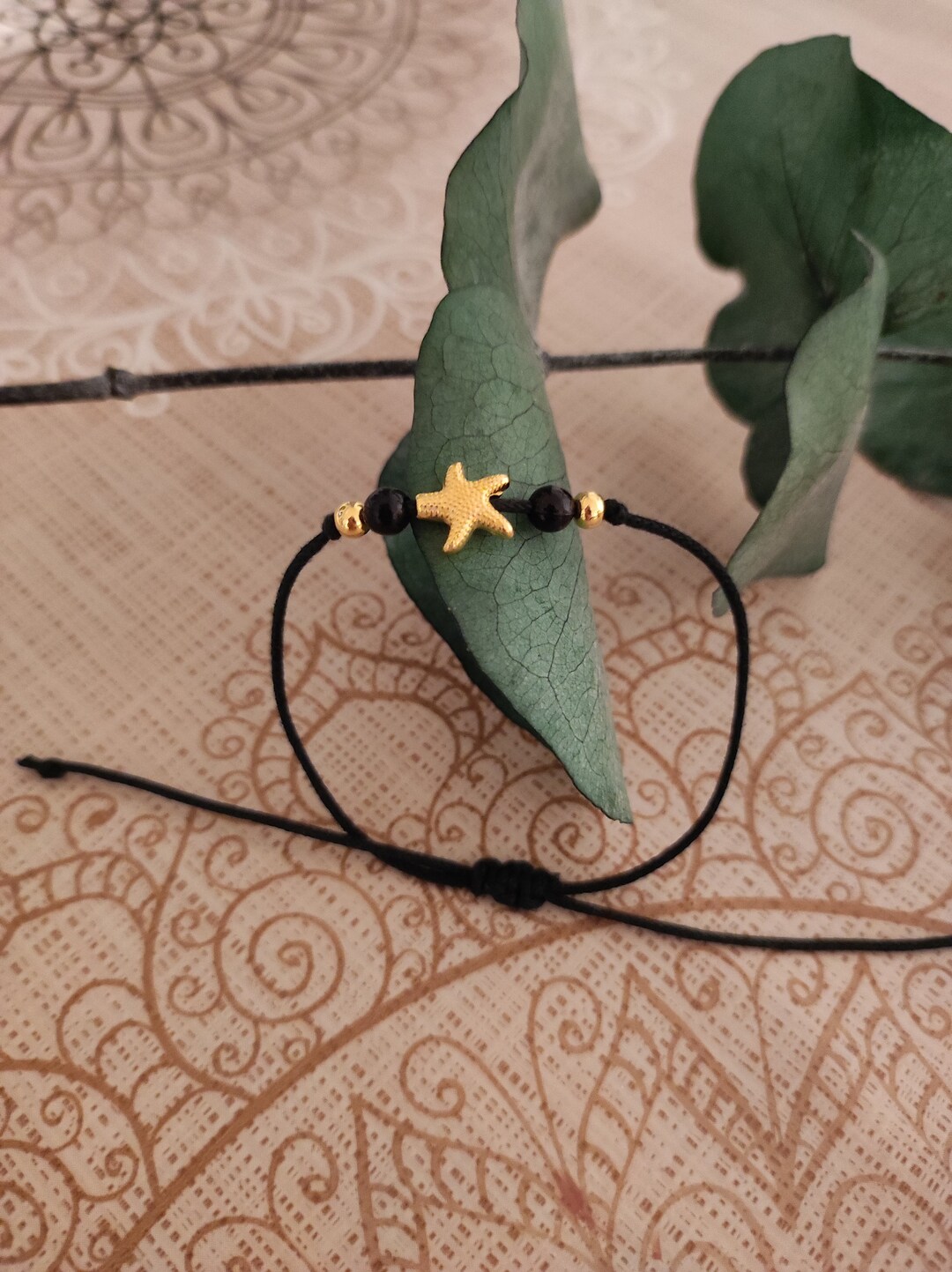 Bracelet With Macrame Sliding Knot and Starfish / Gold / Gift Etsy
