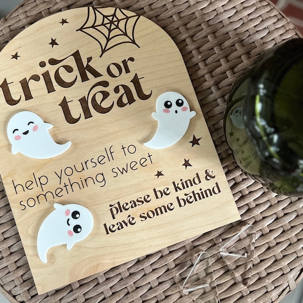 Halloween Trick-or-Treat Candy Sign, Please Take One Away From Home Halloween Cute Ghost Spider Web, Boho Retro Groovy, Help Yourself Sweets