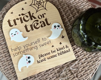 Halloween Trick-or-Treat Candy Sign, Please Take One Away From Home Halloween Cute Ghost Spider Web, Boho Retro Groovy, Help Yourself Sweets