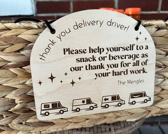 Thank You Delivery Driver Sign, Personalized USPS Snack Sign, UPS Fedex Door Sign, Christmas Holiday Year Round Amazon Delivery Outdoor Sign